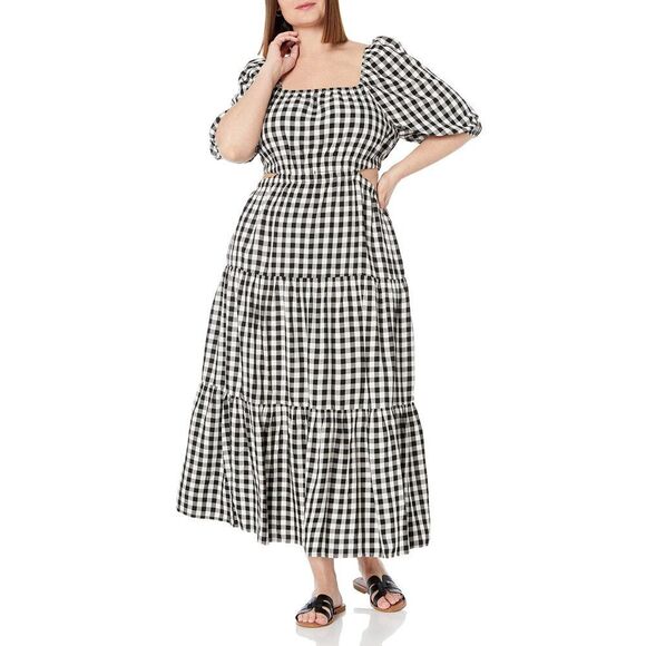 Women's Anaya Square-Neck Cutout Tiered Maxi Dress Xx-Large Black/Whisper White - Picture 4 of 6